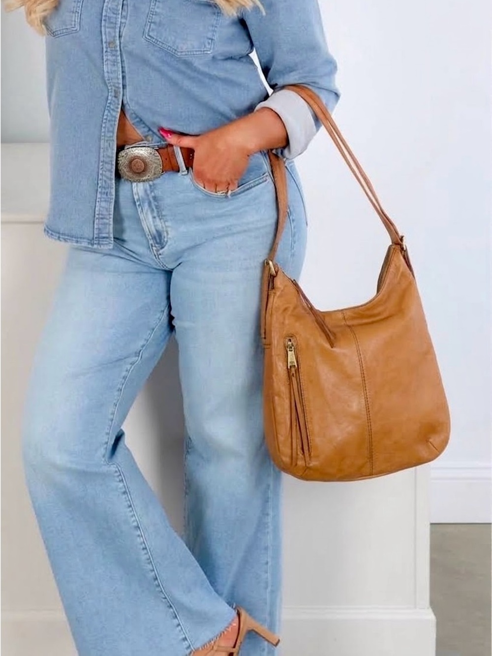 Hobo Merrin Leather Convertible Shoulder Bag Backpack Honey Tan Brown Slouch